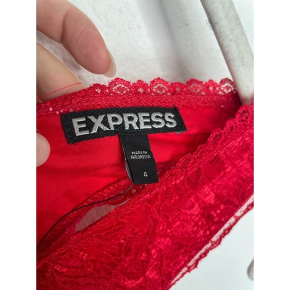 Express Size 4 Fit & Flare Lace Cocktail Mini Dress Red V-Neck Sleeveless NWT - Picture 12 of 12
